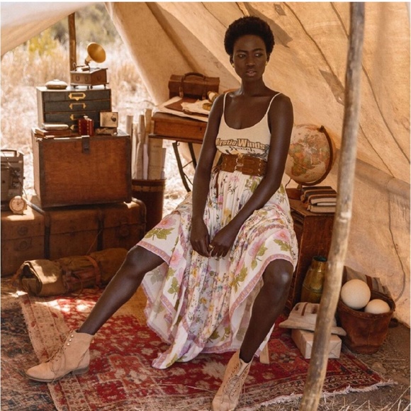 boho Pink floral print ruffle hem maxi skirt gypsy - Picture 4 of 9